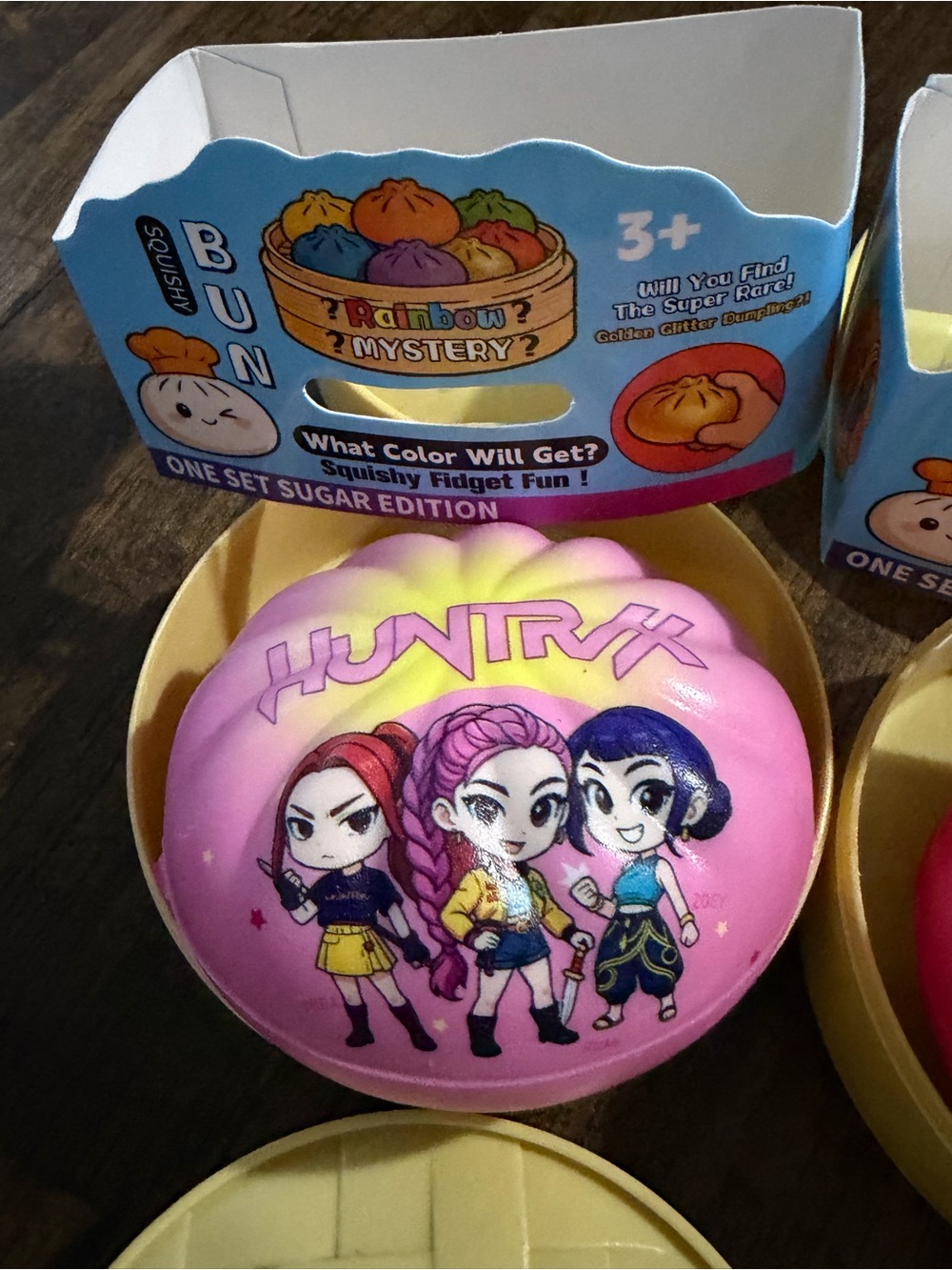 K Pop HUNTRx Pink & Yellow Squishy Fidget Dumpling - Cute Cartoon Trio